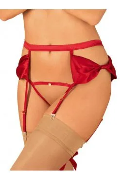 Porte Jarretelles String Ouvert Rouge Noeuds Rubinesa