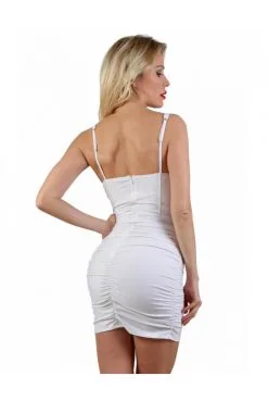 Robe Blanche Zip Dos Décolleté Strass -SexToys Soldes robe blanche zip dos decollete strass 1