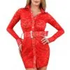Robe Chemisier Dentelle Rouge Simili Cuir