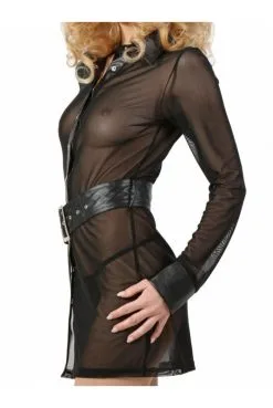 Robe Chemisier Micro Resille Noire Simili Cuir