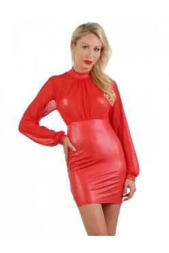 Robe Club Voile Transparent Et Wetlook Rouge -SexToys Soldes robe club voile transparent et wetlook rouge 2