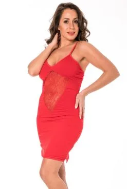 Robe Cocktail Rouge Empiècements Dentelle -SexToys Soldes robe cocktail rouge empiecements dentelle 3