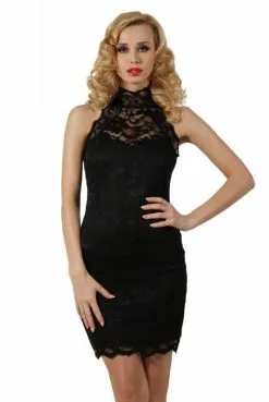 Robe Dentelle Noire Doublée Col Montant Noir Spazm -SexToys Soldes robe dentelle noire doublee col montant noir spazm 3