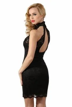 Robe Dentelle Noire Doublée Col Montant Noir Spazm -SexToys Soldes robe dentelle noire doublee col montant noir spazm 5