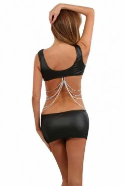 Robe Fetish Noir Wetlook Chainettes Argentées -SexToys Soldes robe fetish noir wetlook chainettes argentees 2