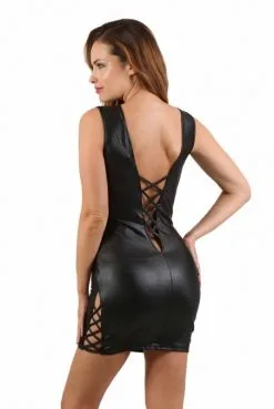 Robe Fetish Wetlook Décolleté Quadrillé -SexToys Soldes robe fetish wetlook decollete quadrille 2