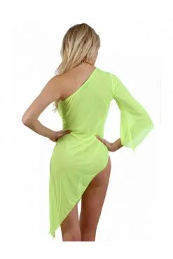 Robe Jaune Fluo Asymétrique Micro Résille
