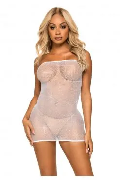 Robe Jupe Sexy 3 En 1 Résille Strass Cristal Blanche