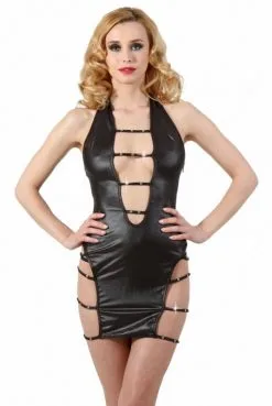 Robe Libertine Wetlook Ajourée Liens Strass