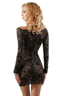 Robe Lingerie Dentelle Noire Manches Longues Spazm -SexToys Soldes robe lingerie dentelle noire manches longues spazm 4