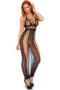 Robe Lingerie Longue Résille Dos Nu Effet Lacets
