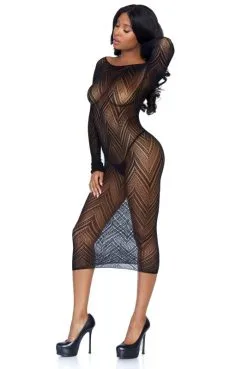 Robe Lingerie Longue Transparente à Chevrons -SexToys Soldes robe lingerie longue transparente a chevrons 5