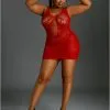 Robe Lingerie Résille Rouge Grande Taille Queen Size
