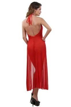 Robe Longue Déshabillé Transparent Rouge -SexToys Soldes robe longue deshabille transparent rouge 1
