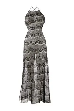 Robe Longue Sexy Dentelle Noire Transparente Et Fine Résille -SexToys Soldes robe longue sexy dentelle noire transparente et fine resille 2