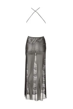 Robe Longue Sexy Dentelle Noire Transparente Et Fine Résille -SexToys Soldes robe longue sexy dentelle noire transparente et fine resille 3