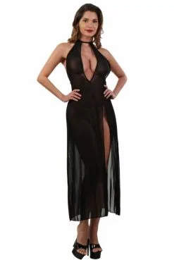 Robe Longue Taille S/M Déshabillé Transparent Noir
