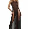 Robe Longue Transparente Noire Micro Résille