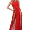 Robe Longue Transparente Rouge Micro Résille