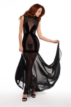 Robe Longue Transparente Sexy Chic Résille Noire