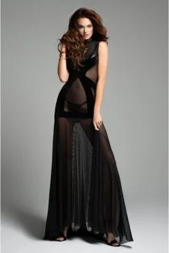 Robe Longue Transparente Sexy Chic Résille Noire -SexToys Soldes robe longue transparente sexy chic resille noire 6