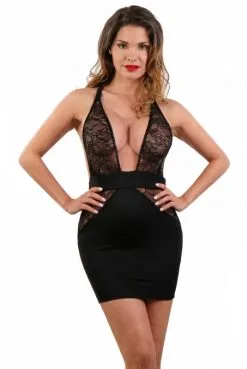Robe Moulante Noire Haut Guipure Chic
