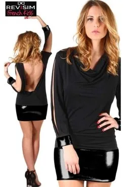 Robe Noire Bas Fetish Dos Nu Manches Longues