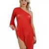 Robe Rouge Asymétrique Micro Résille