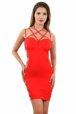 Robe Rouge ClubWear Coté Ouverts Lacée