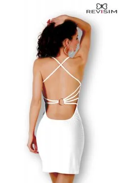 Robe Sexy Blanche Décolleté Drapé Dos Nu Anneau