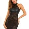 Robe Sexy Chic Dentelle Noir Wetlook Dos Nu
