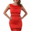 Robe Sexy Chic Rouge Bandes Micro Résille Transparente