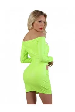 Robe Sexy Courte Ajourée Wetlook Jaune Fluo -SexToys Soldes robe sexy courte ajouree wetlook jaune fluo 2
