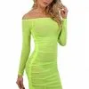 Robe Sexy Jaune Fluo Micro Résille Transparente