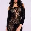 Robe Sexy Noire Dentelle Transparente Décolleté Laçage