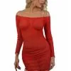 Robe Sexy Rouge Micro Résille Transparente