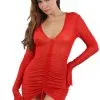 Robe Transparente Devant Réglable Rouge