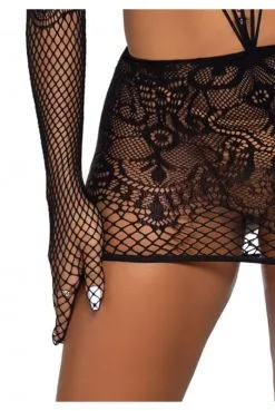 Robe Tube Sexy Noire Et Gants Dentelle Résille -SexToys Soldes robe tube sexy noire et gants dentelle resille 3