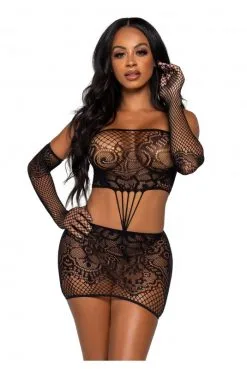 Robe Tube Sexy Noire Et Gants Dentelle Résille -SexToys Soldes robe tube sexy noire et gants dentelle resille 4