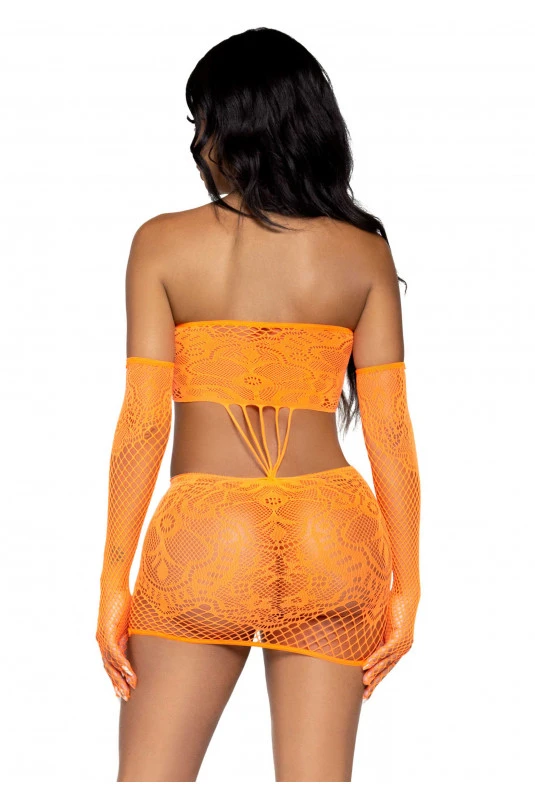 Robe Tube Sexy Orange Et Gants Dentelle Résille 2 Robe Tube Sexy Orange Et Gants Dentelle Résille – Image 2
