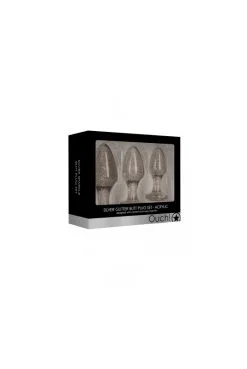 Set 3 Plugs Pailletés Argentés Acrylique Ouch! -SexToys Soldes set 3 plugs pailletes argentes acrylique ouch 2