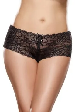 Shorty Dentelle Ouvert Noir Laçage Dos Grande Taille -SexToys Soldes shorty dentelle ouvert noir lacage dos grande taille 1