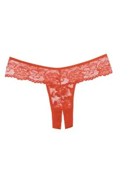 String Coquin Ouvert Dentelle Florale Rouge