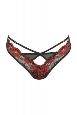 String Dentelle Strappy Croisé Noir Et Rouge -SexToys Soldes string dentelle strappy croise noir et rouge 3