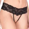 String Noir Ouvert Bande Dentelle