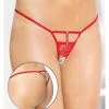 String Ouvert Dentelle Rouge Et Strass