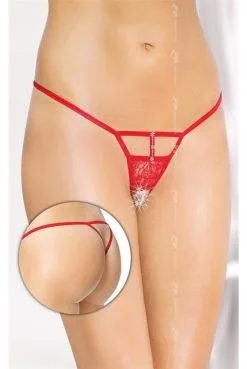 String Ouvert Dentelle Rouge Et Strass