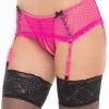 String Porte Jarretelles Ouvert Fine Résille Rose