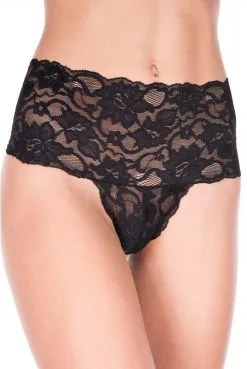 Tanga String Noir Grande Taille Large Bande Haute Dentelle