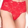 Tanga String Rouge Taille Haute Dentelle